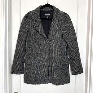 Betabrand Tweed Moto Zip Jacket Coat Stripe Black Gray Wool Blend Women’s Size M